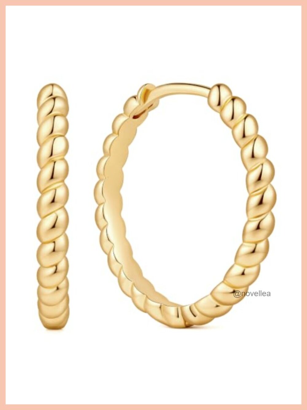 14K Gold Plated Twisted Rope Hoop Earrings for Women Hinged